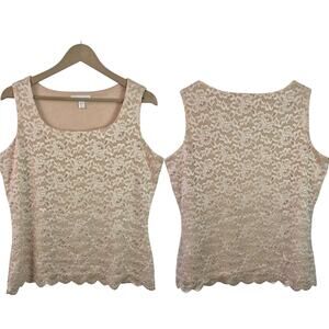Coldwater Creek Cream White Tan Lace Over Top Tank Sleeveless Shirt M 10 12